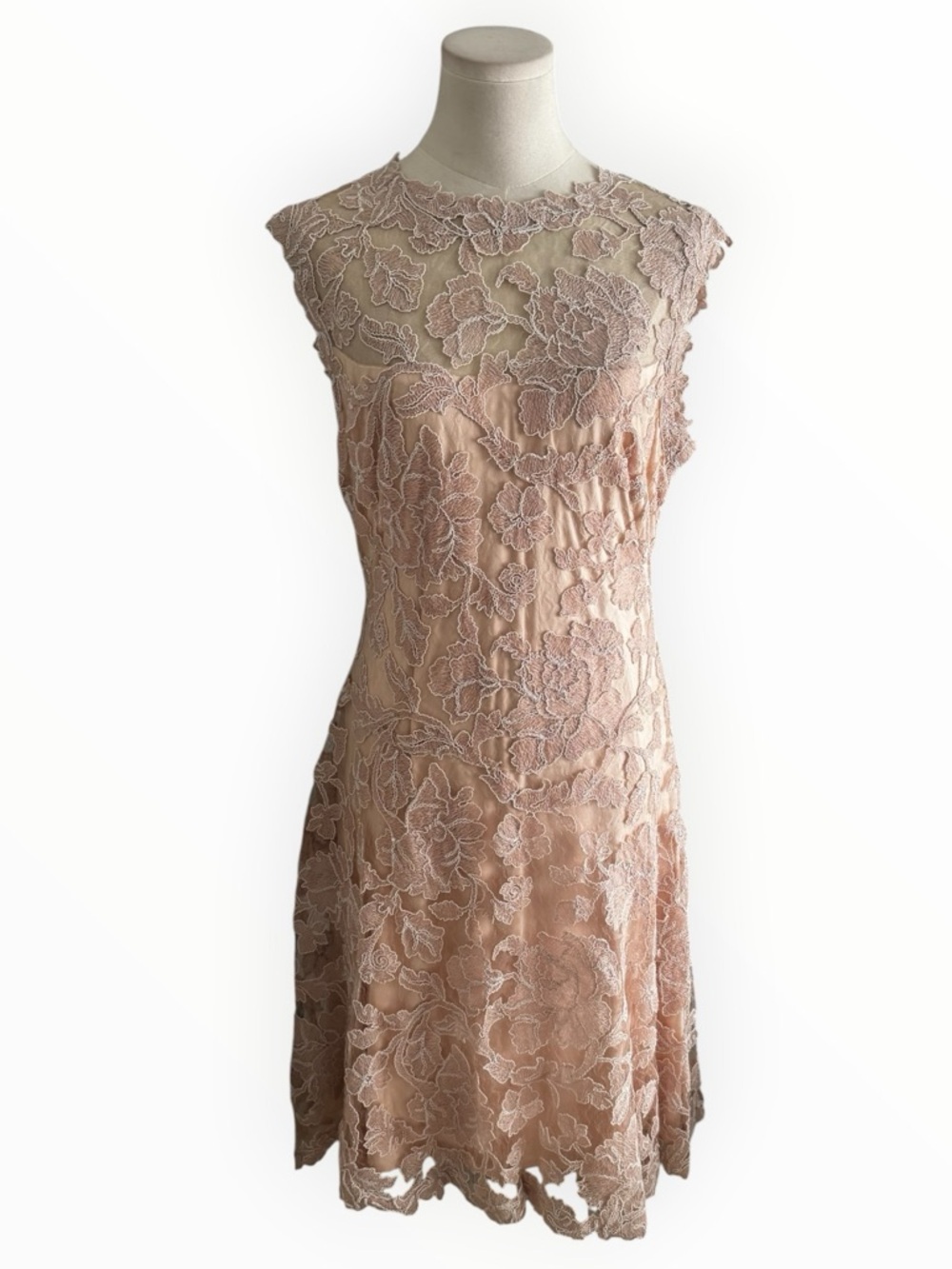 TADASHI SHOJI Tamura Pink Embroidered Lace Fit Flare Midi Dress 12 Floral Party - Picture 5 of 13